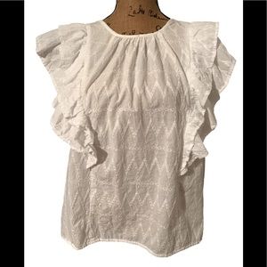 Universal Thread White Sleeveless Embroidered Ruffle Blouse